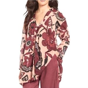 Masai Oversized Small Boho Blouse Floral Burgundy Tunic Top Artsy Lagenlook Chic
